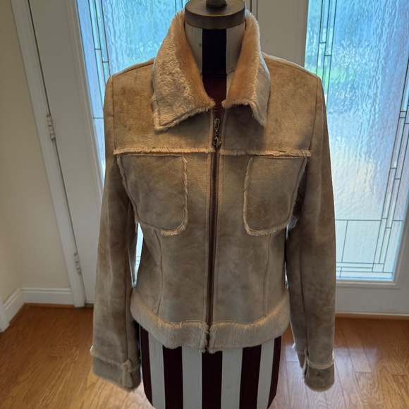 Vintage Y2K Baby Phat Faux Suede Embroidered Cat Jacket M Tan Brown Faux Fur - Picture 3 of 12